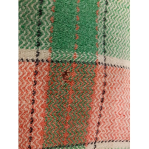 6 - Orange, Green & White Checked Welsh Blanket with Fringe Ends.