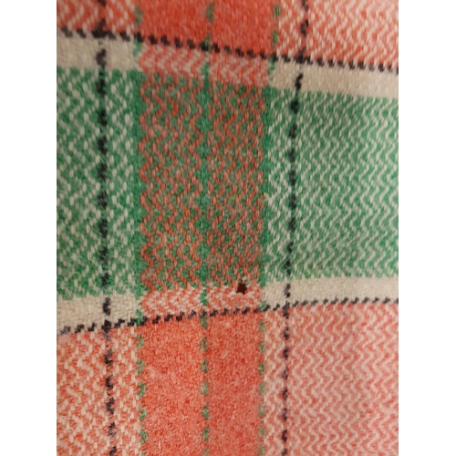 6 - Orange, Green & White Checked Welsh Blanket with Fringe Ends.