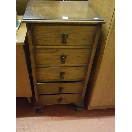 605 - Five Drawer Vintage Oak Chest of Drawers on Square Pad Feet - approx 3ft tall x  18