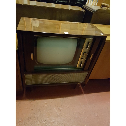 607 - Mid Century (1963) Bush VHF Model T125C TV in Sliding Roller Door Cabinet - approx 80cm tall x 74cm ... 