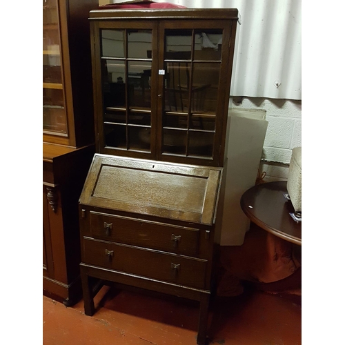 611 - Glazed Top Bureau Bookcase with Drop Down Front & Two Drawers - approx 69