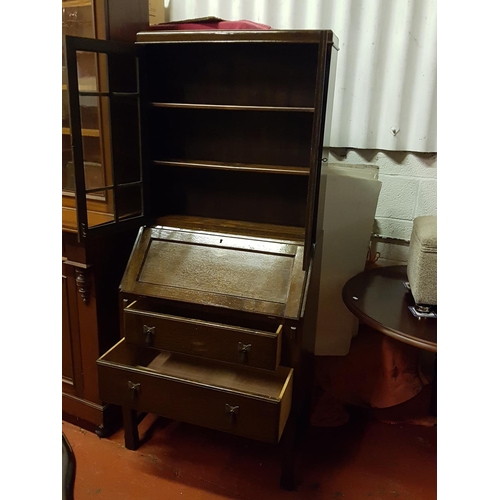 611 - Glazed Top Bureau Bookcase with Drop Down Front & Two Drawers - approx 69