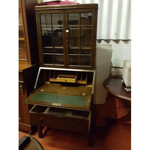 611 - Glazed Top Bureau Bookcase with Drop Down Front & Two Drawers - approx 69