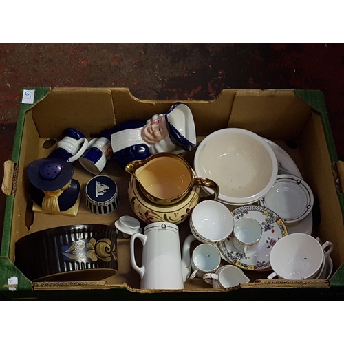 67 - Box to Include Adams Cobalt Blue Jasperware Trinket Box and Cover, Anchor China 7-Piece Coffee Set, ... 