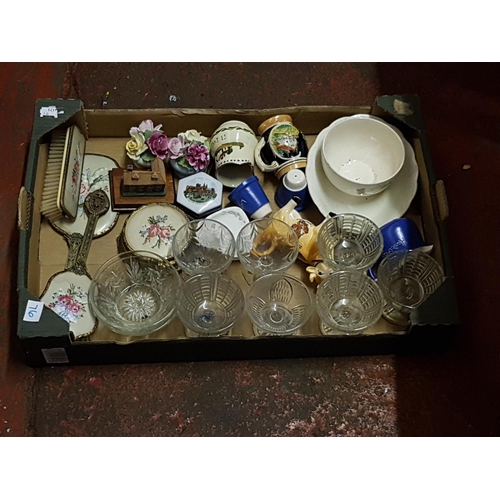 76 - Box to Include Dressing Table Brush Set, Trinkets Pots, Sundae Dishes, Flower Posies etc.