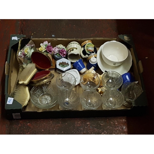 76 - Box to Include Dressing Table Brush Set, Trinkets Pots, Sundae Dishes, Flower Posies etc.