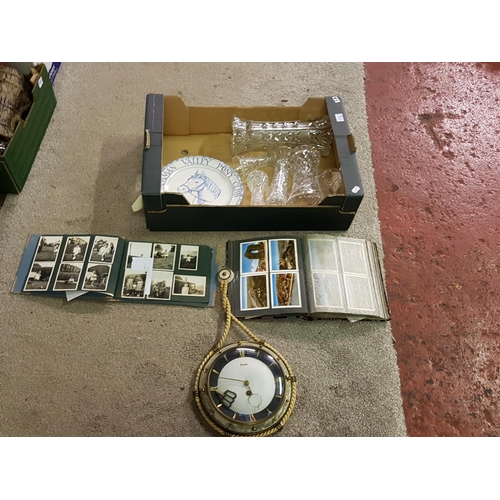 93 - Box to Include Cut Glass Vases, Vintage Photo Album, Wall Clock etc.