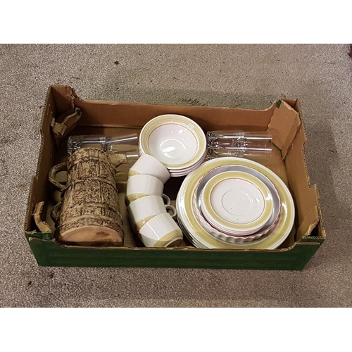 94 - Box to Include Stoneware Dinner Set, French Tumbler Glasses etc.