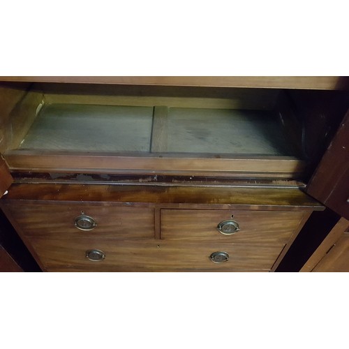 521 - Mahogany Linen Press with Double Cupboard Over Two Over Three Drawer Chest of Drawers - approx 7ft 2... 