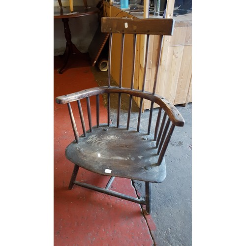 567 - Spindle Back Vintage Oak Low Seat Nursing Chair.