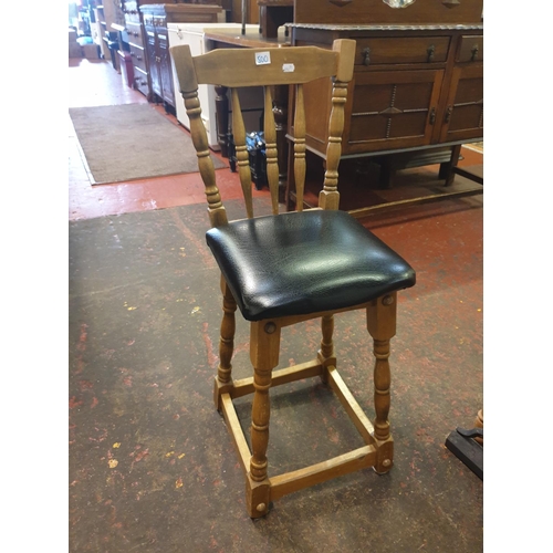 630 - Spindle Back Pine Stool with Leatherette Seat.