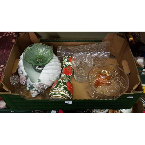 13 - Box to Include Cut Glass Vase, Large Ceramic Seashell, Glass Candlesticks, Floral Handmade Vase etc.