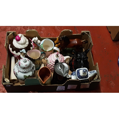 133 - Box to Include Novelty Cookie Jars, Grindley Coffee Pot, Sadler Teapot etc.