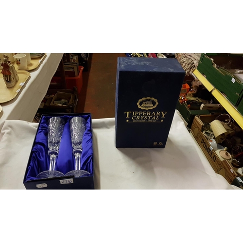 276 - Boxed Set of Two Tipperary Crystal Champagne Flutes.