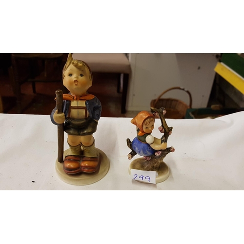 299 - Hummel Boy with Staff Figure & Hummel Apple Tree Girl Figure.