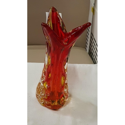 313 - Red Murano Glass Flame Vase - approx 8.5