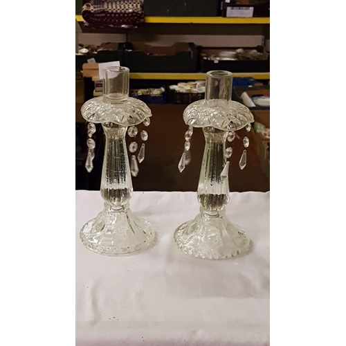 330 - Pair of Glass Candlesticks - approx 10