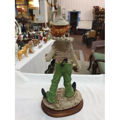 402 - Signed Anro Belcari Italian Hand Painted Clown Figure on Wooden Plinth.