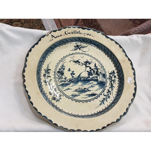 440 - 18th Century Blue & White Charger - approx 14