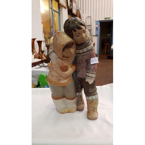 449 - Lladro Eskimo Boy & Girl Figure - approx 14