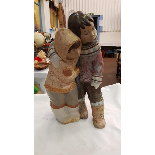 449 - Lladro Eskimo Boy & Girl Figure - approx 14