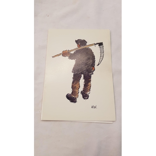 456 - Sir Kyffin Williams RA (1918-2006) Hand Written and Signed Farmer Holding Scythe Greetings Card/Note... 