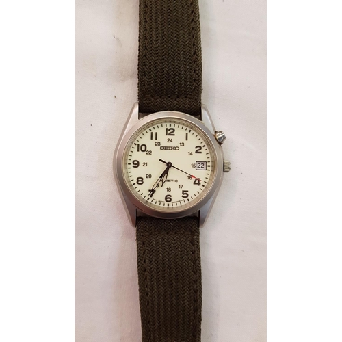 469 - Seiko Kinetic Vintage Watch with Green Canvas Strap.