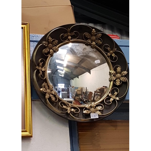 480 - Metal Floral Framed Circular Fish Eye Wall Mirror.