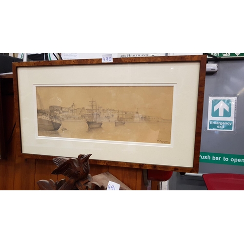 490 - Framed & Glazed Pencil Sketch Titled 