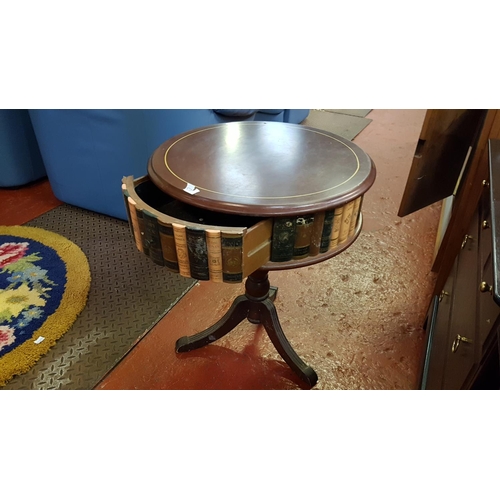 536 - Circular Single Drawer Drum Table with Book Edge Décor on Pedestal Base - approx 26