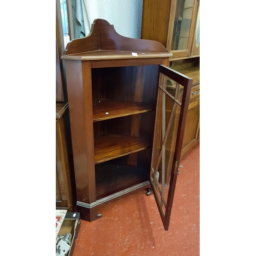 542 - Mahogany 10 Pane Glazed Corner Display Cabinet on Bracket Feet - approx 4ft Tall x 28