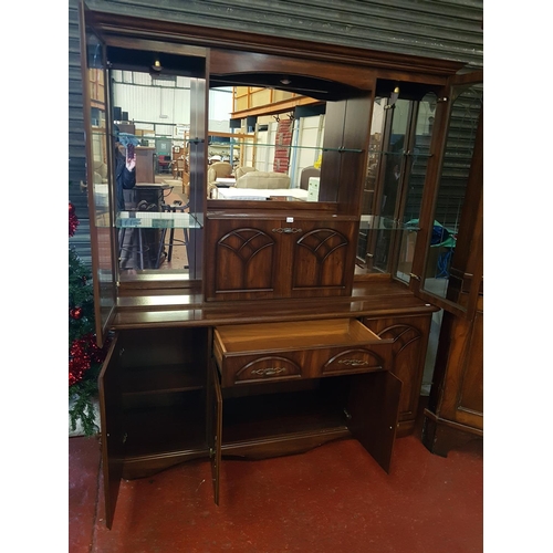 543 - Polished Oak Finish Dresser with Drop Centre Display Cabinet, Glazed Doors, Four Cupboards & Single ... 