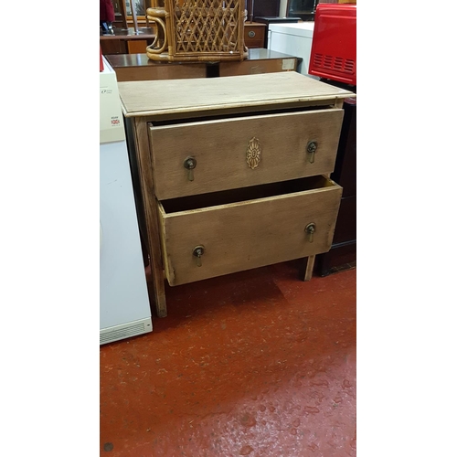 554 - Stripped Two Drawer Chest of Drawers - approx 75cm high, 89cm wide & 38cm deep.