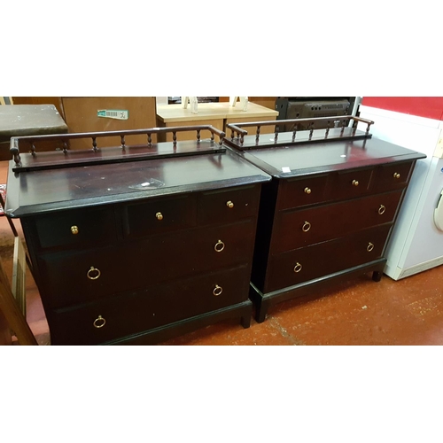 558 - Pair of Stag Mahogany, Minstrel Topped Multi Drawer Chests of Drawers on Bracket Feet - each approx ... 