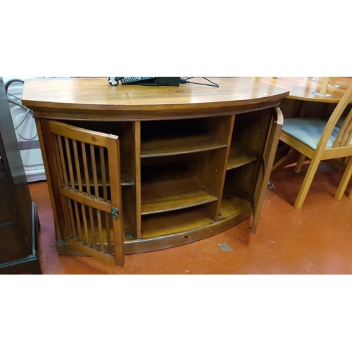 565 - Solid Pine Bow Front Two Door Unit with Three Central Shelves - approx 78cm tall x 137cm wide x 56cm... 