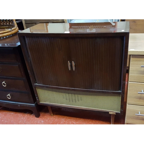 581 - Mid Century (1963) Bush VHF Model T125C TV in Sliding Roller Door Cabinet - approx 80cm tall x 74cm ... 