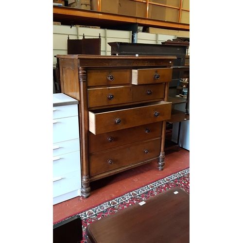 591 - Large Vintage Oak Two Over Four Drawer Chest of Drawers on Bun Feet - approx 145cm tall, 122cm wide ... 