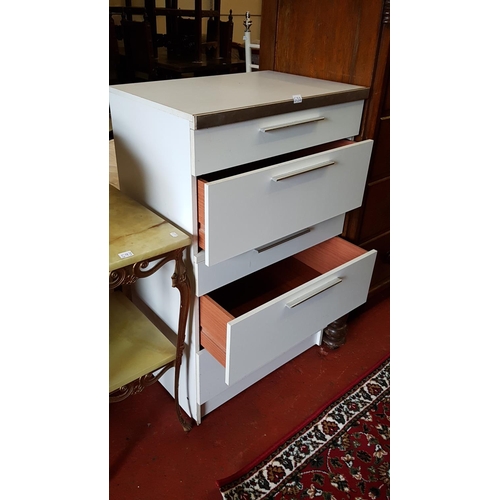 592 - Five Drawer Chest of White Formica Drawers - approx 105cm tall x 64cm wide x 45cm deep.