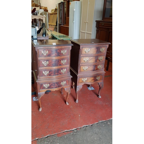 598 - Pair of Burr Mahogany Finished Four Drawer French Style Bedside Tables - approx 79cm tall x 40cm wid... 