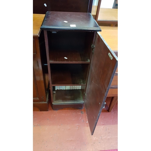 605 - Mahogany Single Door Three Shelf Cabinet - 83cm tall x 35cm wide x 33cm deep.