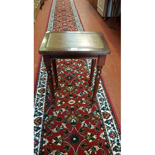 606 - Small Sofa End Table with Brown Leather Inlay - 46cm tall x 34cm wide x 23cm deep.