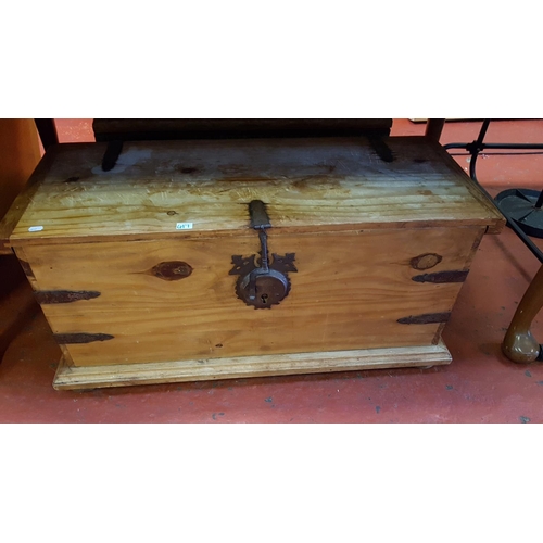 617 - Solid Pine Storage Chest with Iron Work Latch - 47cm tall x 1m long x 40cm deep.