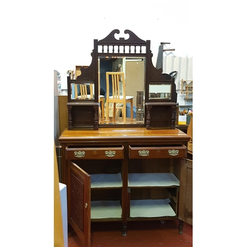 618 - Mirrored Back Sideboard with Two Drawers & Carved Door Cupboards (has a split to the top) - approx 4... 