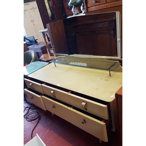 641 - 1950's Six Drawer Cream Dressing Table with Single Mirror Back, Shelf & Original Handles - Approx118... 