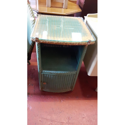 642 - Green Lloyd Loom Style Bedroom Chair with Matching Single Cupboard Unit with Glass Top Bedside Cabin... 