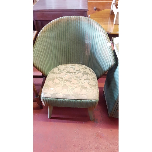 642 - Green Lloyd Loom Style Bedroom Chair with Matching Single Cupboard Unit with Glass Top Bedside Cabin... 