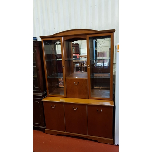 650 - Glazed Top Dresser over Three Cupboard Base with Drop Down Centre Cupboard and Etched Glass Doors Ei... 