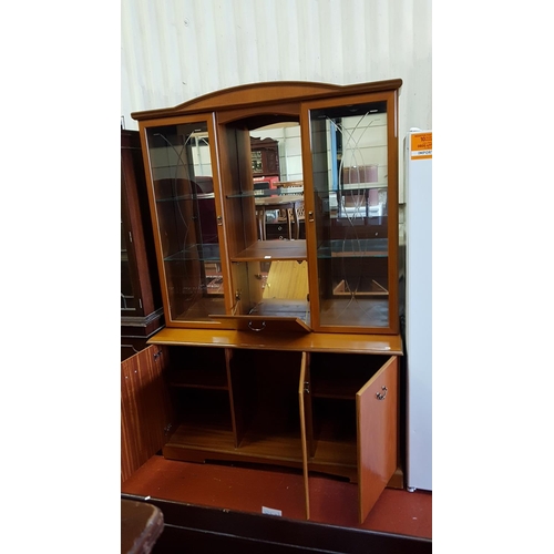 650 - Glazed Top Dresser over Three Cupboard Base with Drop Down Centre Cupboard and Etched Glass Doors Ei... 