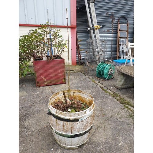 675 - Plastic Barrel Effect Garden Planter with Budding Stick.