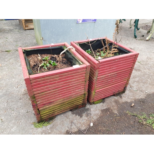 678 - Pair of Wooden Square Red Garden Planters - approx 12